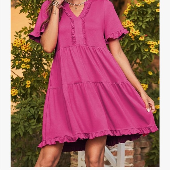 Chic Fuchsia Ruffle Mini Dress - Picture 4 of 5